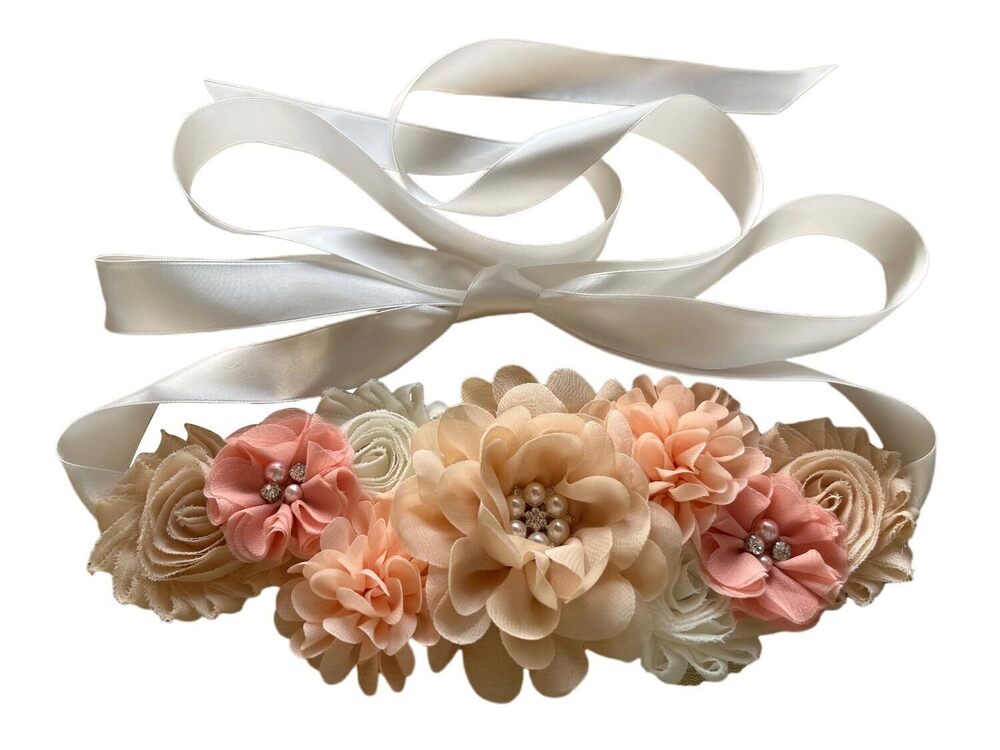 2768 Maternity Flower Belt for baby shower Mommy Sash Pregnancy Belt Blush